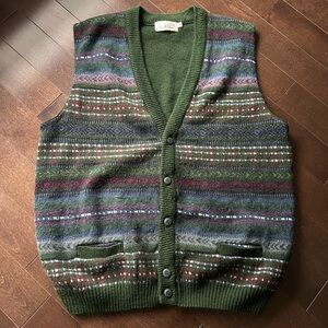 Vintage Arnold Palmer Pine Green Patterned Knit Button-Up Sweater Vest